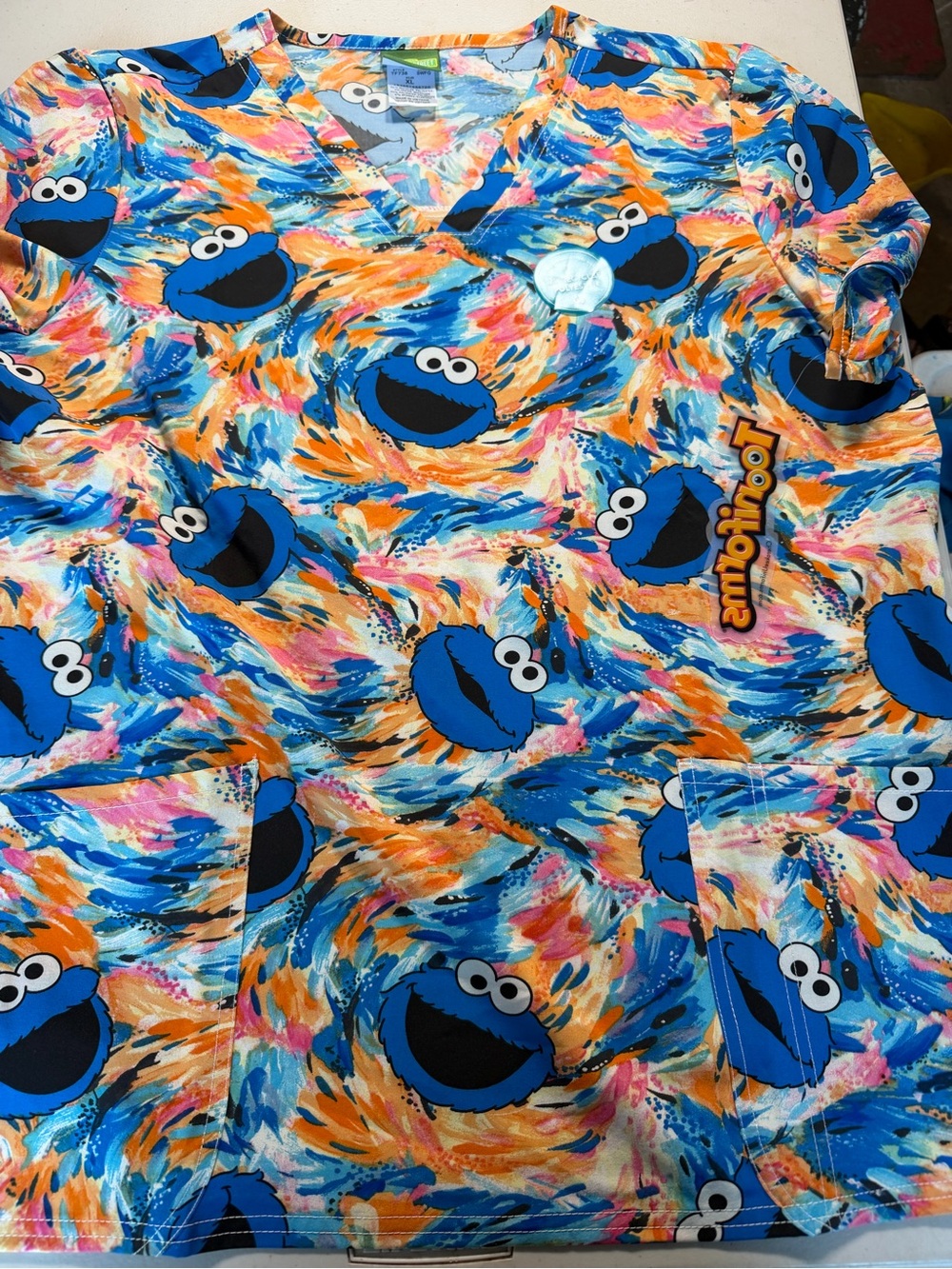 Sesame Street Cookie Monster Multicolor Scrub Top